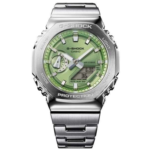 Casio G-Shock G-Steel GM2110D Analog-Digital Lime Green Dial Stainless Steel Watch 43mm ( GM2110D-3A)