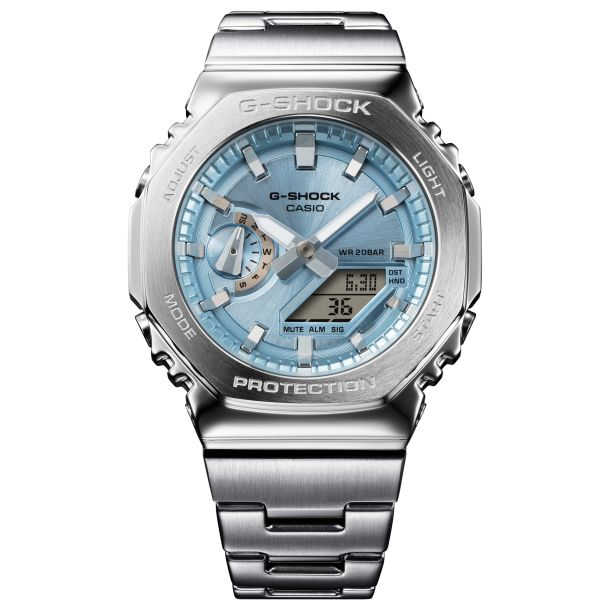 Casio G-Shock G-Steel GM2110D Analog-Digital Sky Blue Dial Stainless Steel Watch 43mm ( GM2110D-2A)