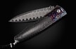 William Henry Knife
 Frame Type: Wave' mokume gane
Blade Type: Wave' damascus with an extra strong core in VG-10.
Scale/Inlay: carbon fiber scales
Number: 020/250
Gemstones/Embellishments: Spinel