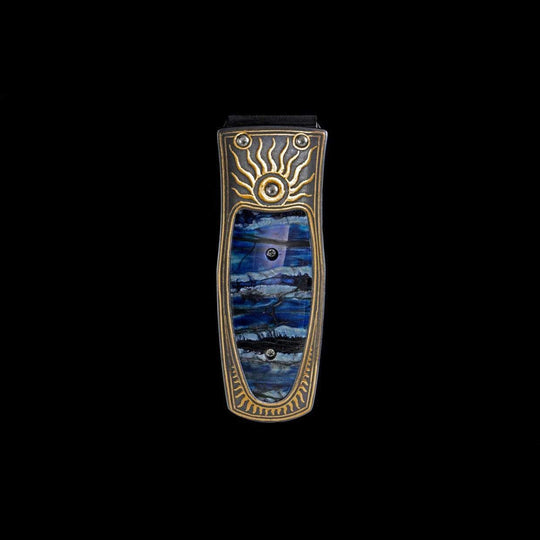 Money Clip Frame/Body: 24K gold koftgari inlaid
Scale/Inlay: nlaid with 10,000-year-old fossil Woolly Mammoth tooth