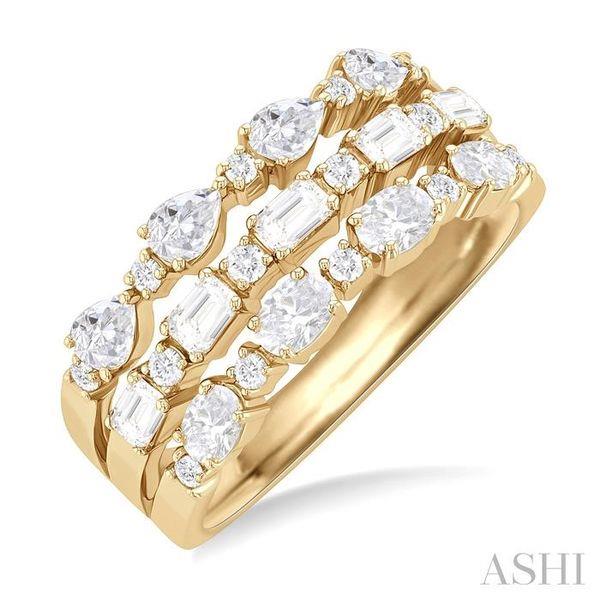 14 Karat Yellow Gold Various Mixed Shaped Diamond Triple Row Band 1.50 Ct