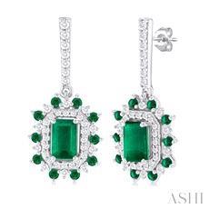 Gemstone & Halo Diamond Earrings
1/3 ctw 5x3 MM & 1.45 MM Emerald and Round Cut Diamond Precious Earring in 14K White Gold