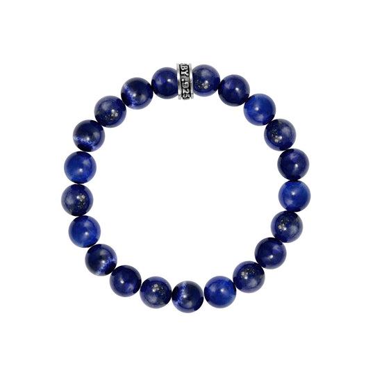 King Baby Sterling Silver Bracelet 10Mm Lapis Beads With Logo Ring 8.75 inch