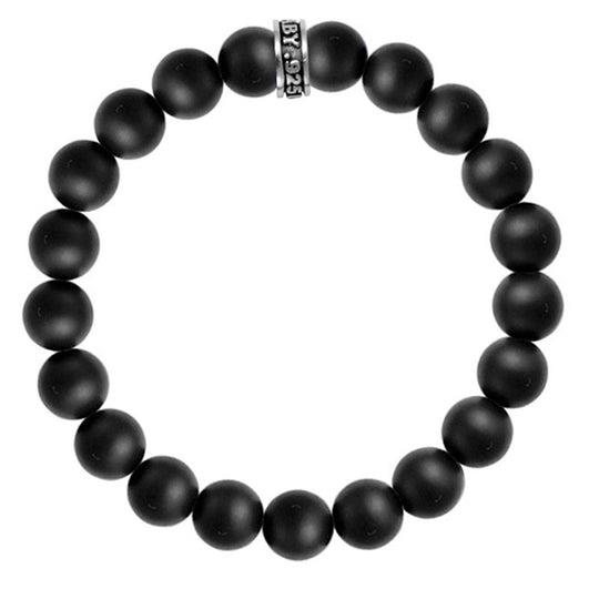 King Baby Sterling Silver Bracelet 10mm Black Matte Onyx Beaded With Logo Ring