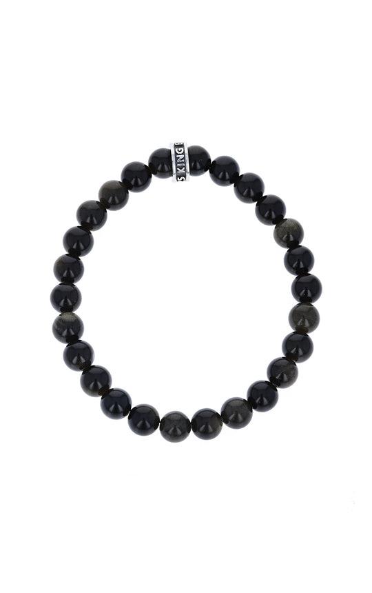 King Baby Sterling Silver 8 mm Black Obsidian Beaded Bracelet 8.75