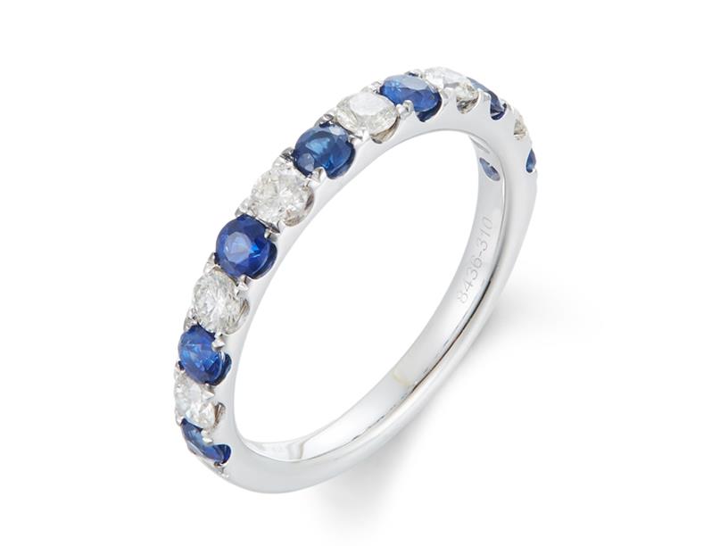 14 Karat White Gold Alternating Gemstone Band With 7=0.67Tw Round Sapphires And 6=0.49Tw Round Diamonds
Ring Size: 7