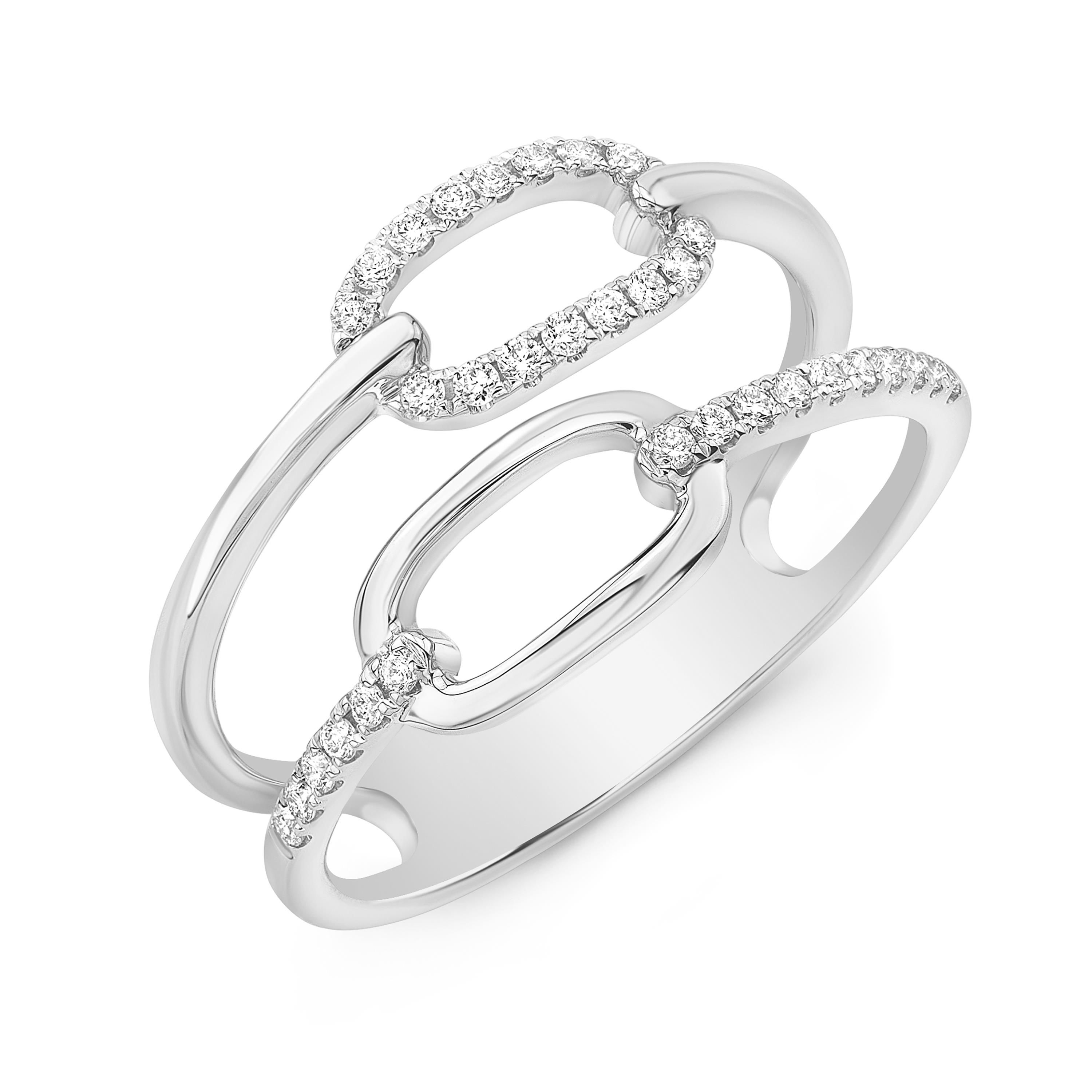 14 Karat White  Gold Double Paperclip Ring 0.16 Ct