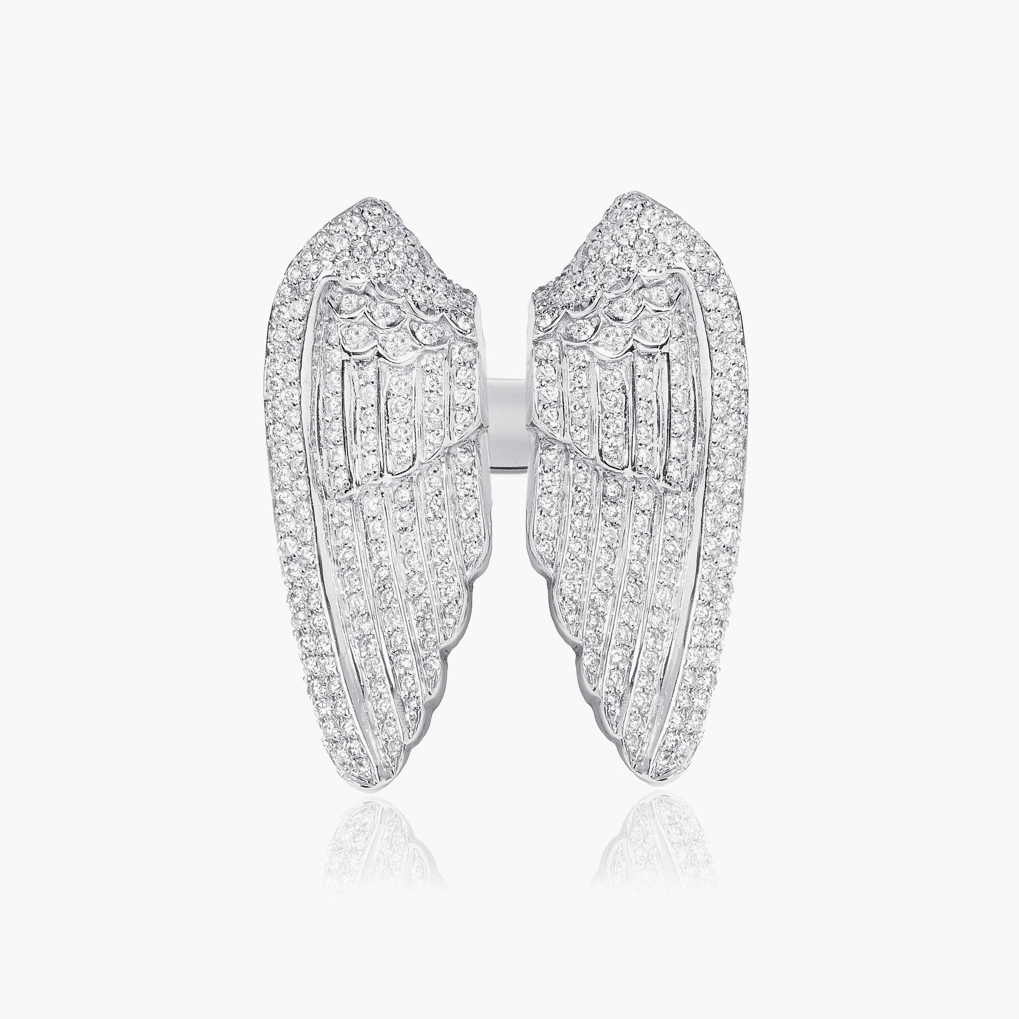 Jason Of Beverly Hills 14 Karat White Gold Arch Angel Diamond Wings Ring 2.90 Ct